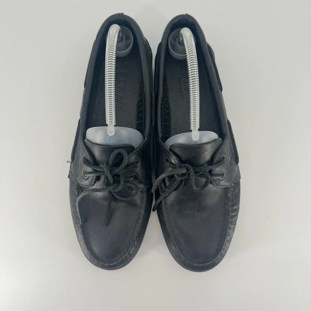 Sperry Top-Sider Boat Shoes Mens 10.5 Black Leather Authentic Original 2 Eye